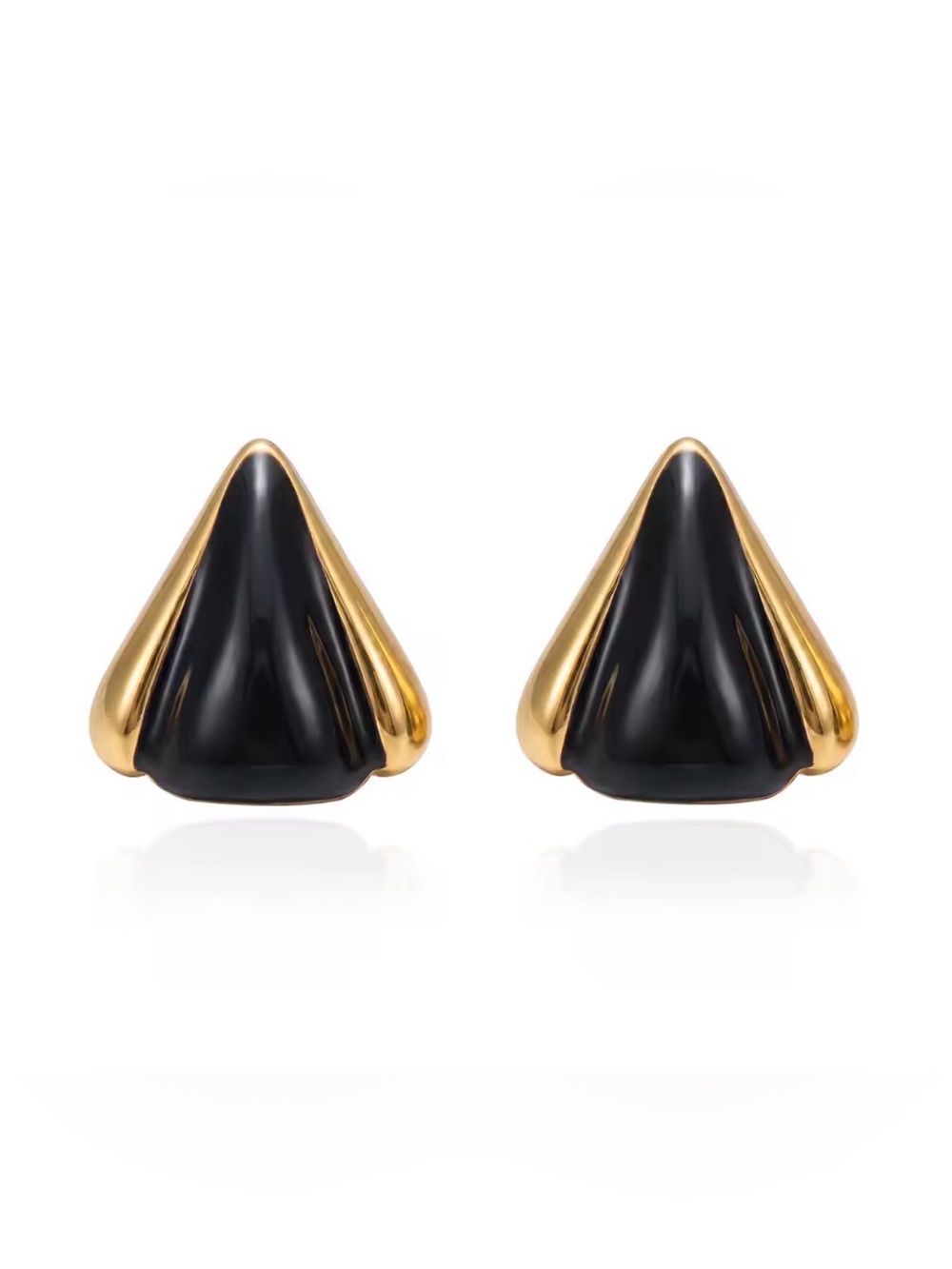 Gold-Tone and Black Triangle Stud Earrings